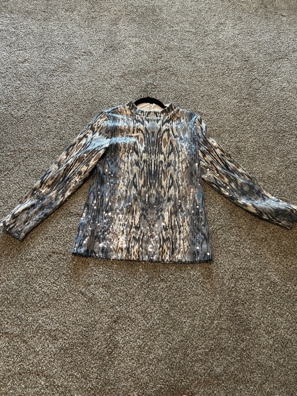 Chico's Long-Sleeve Abstract Print Blouse in Brown and Gray